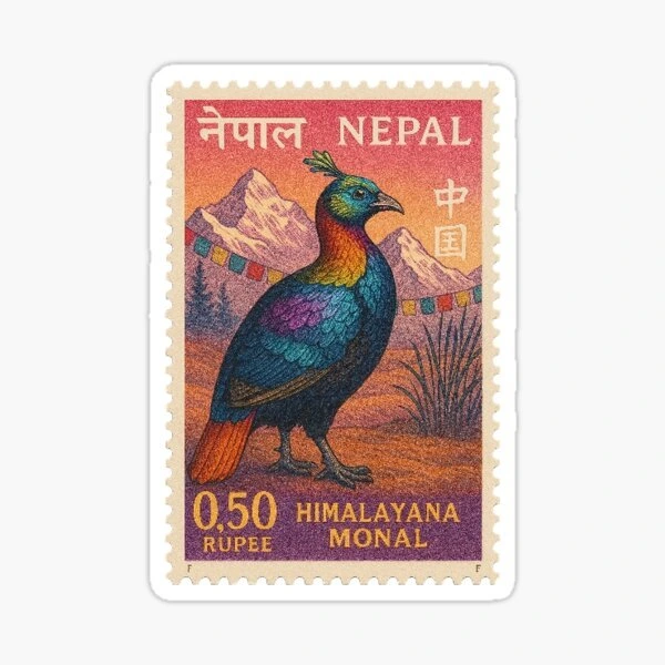 Nepali Himalayana Monal Postage Stamp sticker
