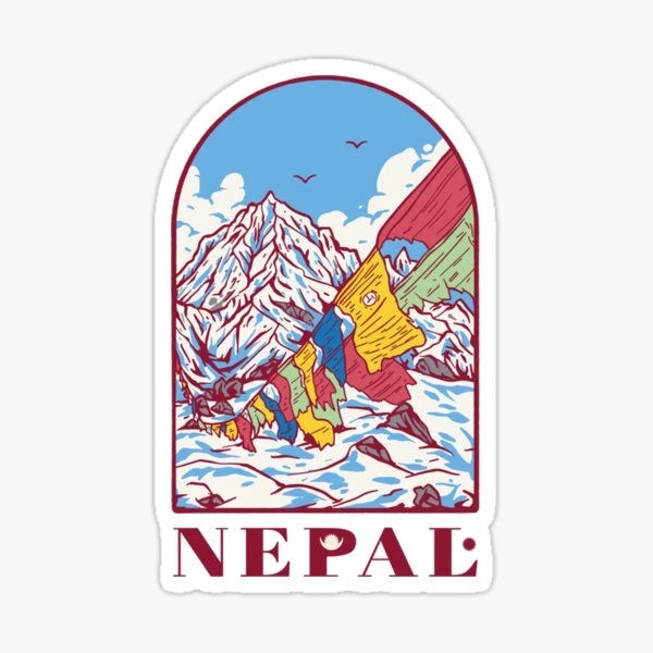 Nepal Mountains Prayer Flags Illustration sticker
